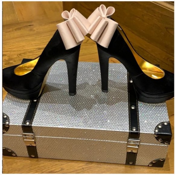 Ted Baker Black Satin Oaker Back Bow Heel shoe 6 - Picture 11 of 12